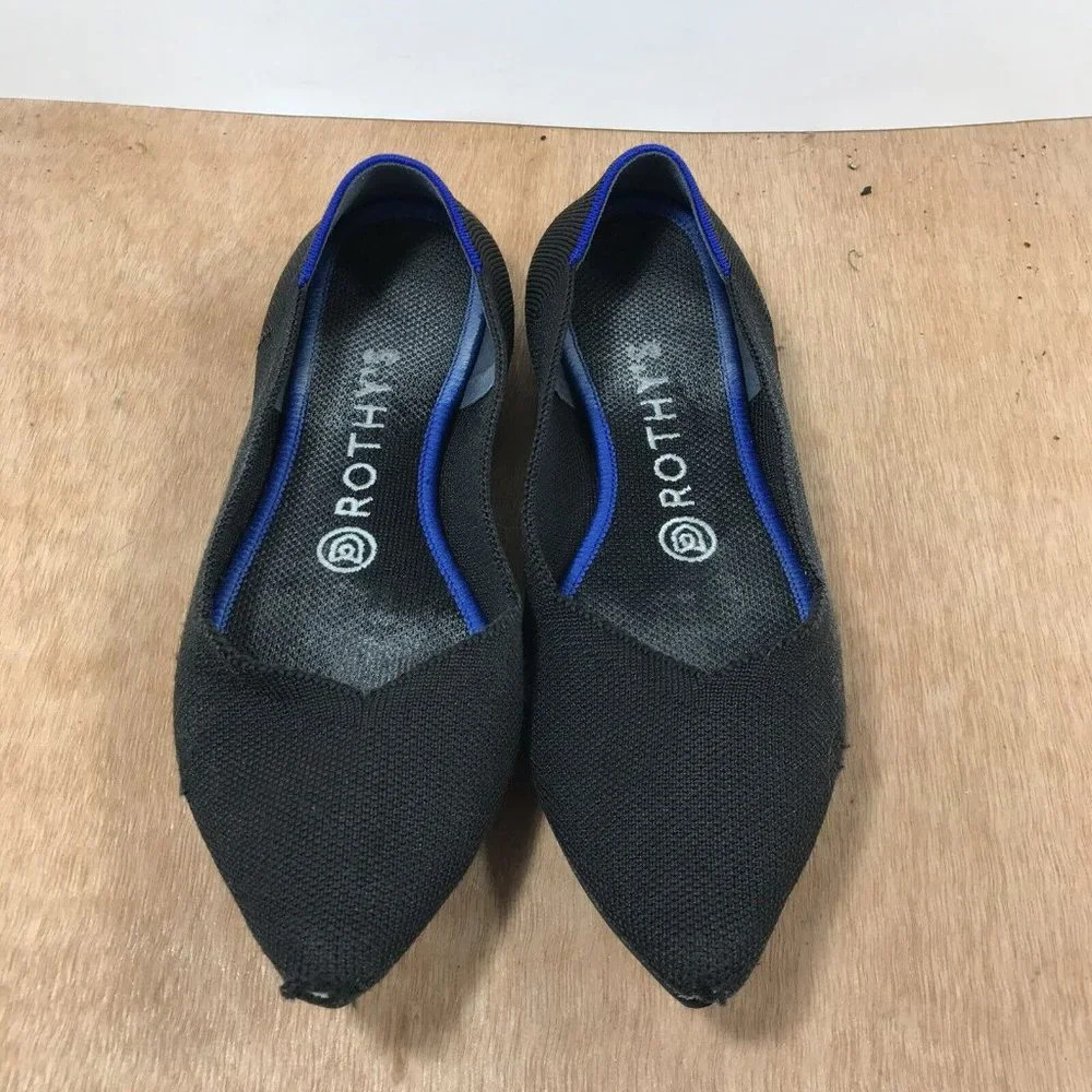 Rothys Womens Size 7.5 Point Toe Ballet Flats Black Fabric Slip On